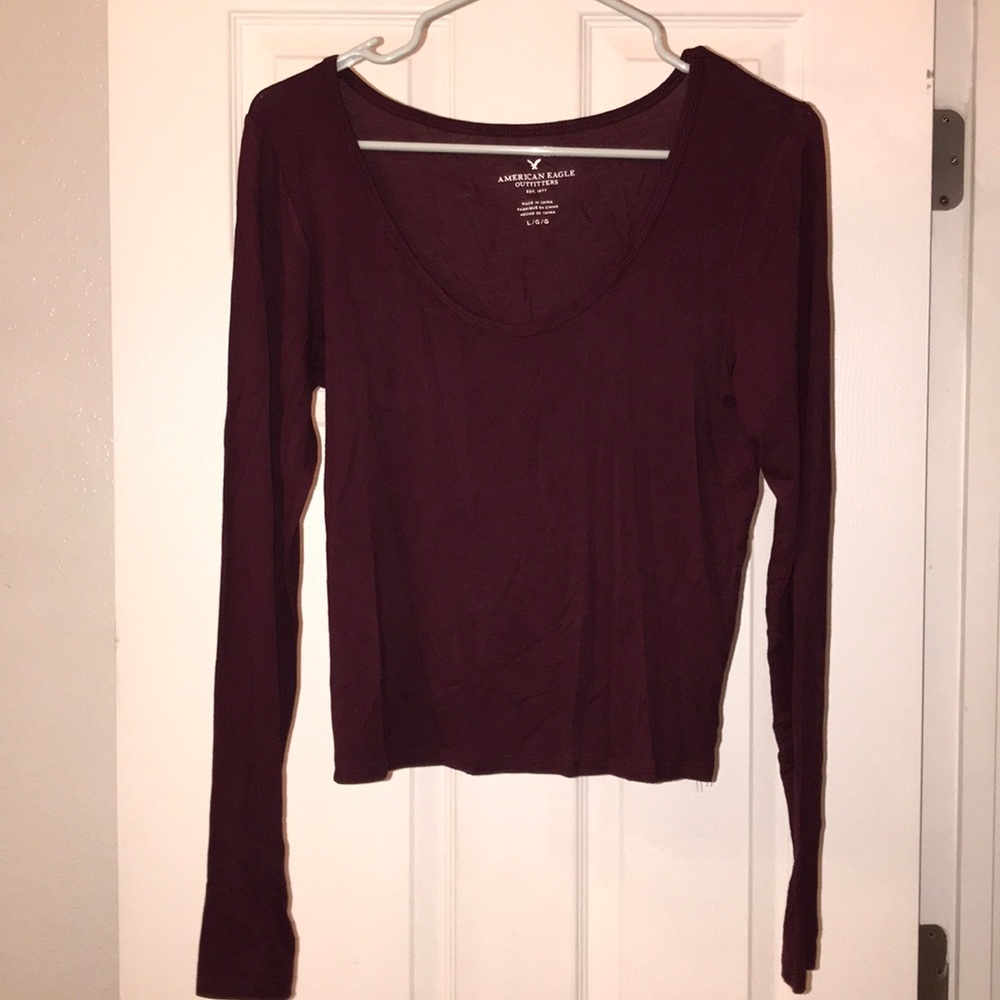 American Eagle Maroon long sleeve crop top